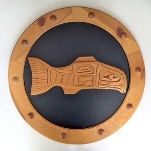 18 7/8" VTG Handmade Coast Salish First Nations Carved Salmon Wooden Wall Art